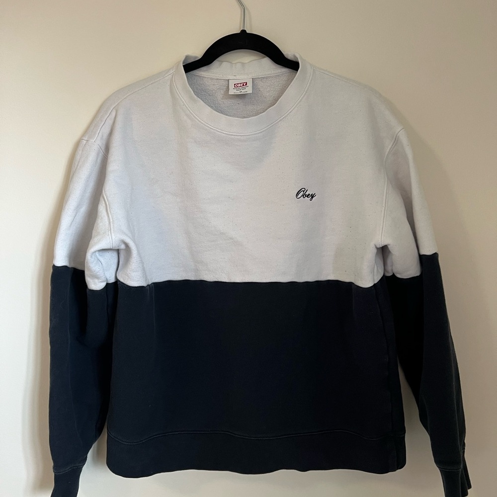 Obey Two-Tone Navy and White Crewneck Sweater